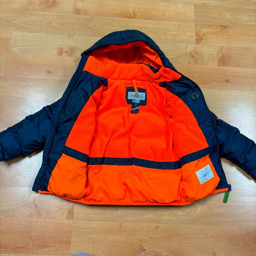 Champion Navy Blue & Orange Fleece Lined Hooded Puffer Jacket Kids XS 4/5